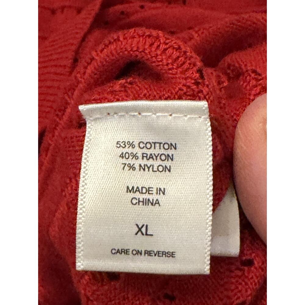 New York & Company Sweater Womens XL Red Open Knit Bow Back 3/4 Sleeve Pullover - Picture 8 of 11